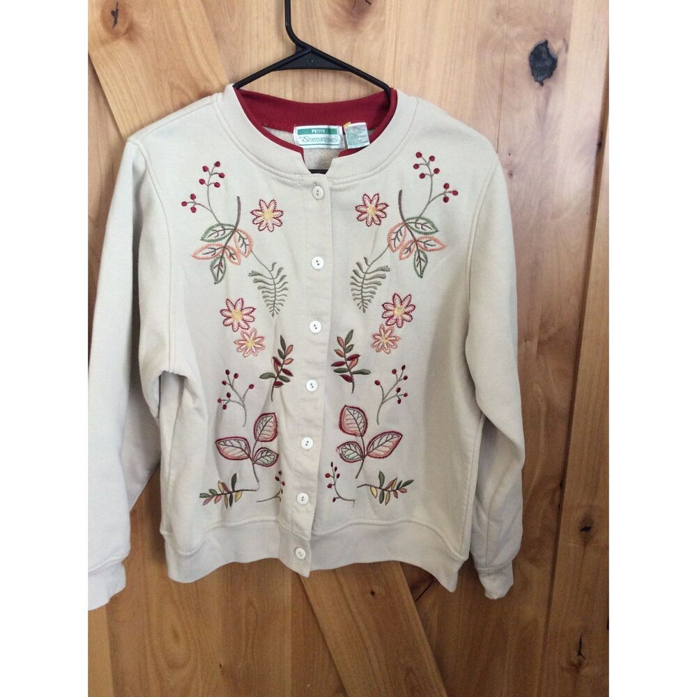 Vintage Shenanigans Petite FALL Button Up Top Embroidered PL Cream